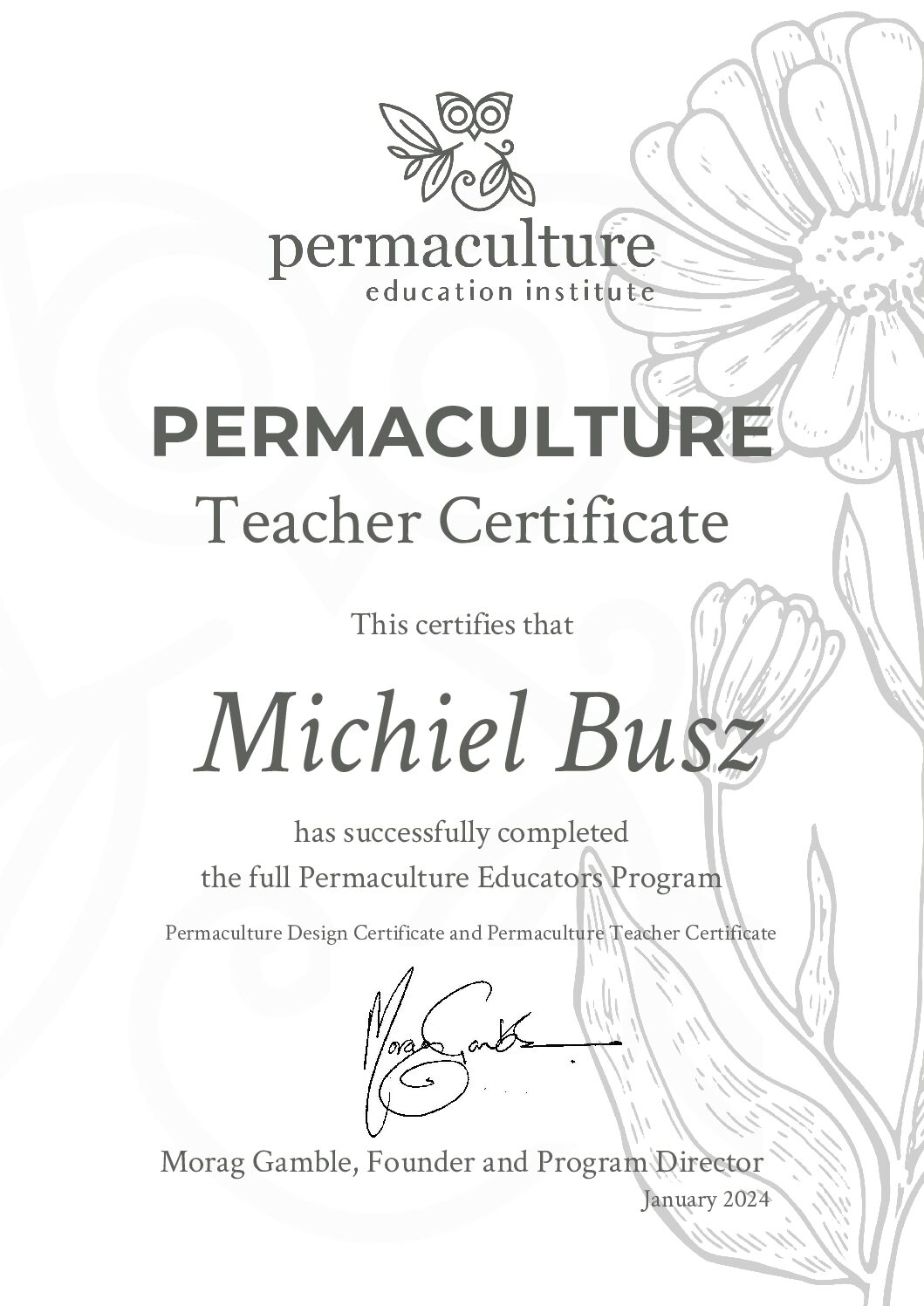 Michiel Busz Permaculture Educators Program Docent permacultuur Michiel met groen op de achtergrond